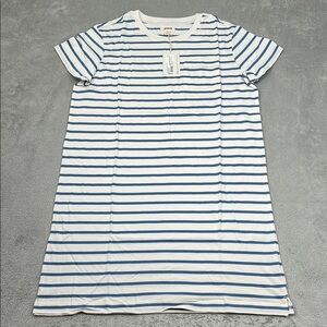 NEW PACT L 100% Organic Cotton Blue White Paris Stripe Softspun T Shirt Dress